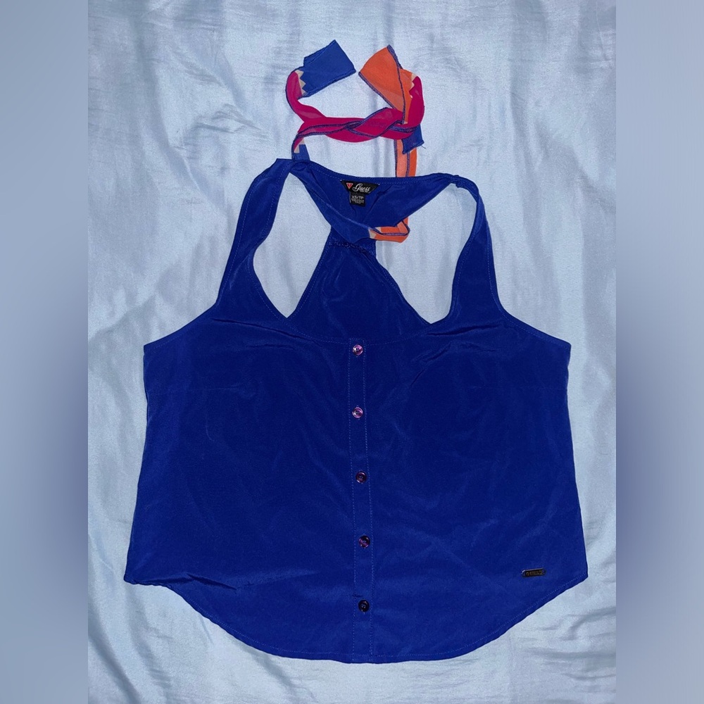 Guess button up racer back crop top - Size: XS